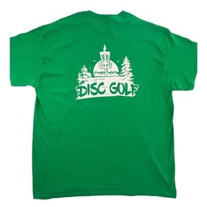 Disc Golf Shirt BASKET TREE SCENE Disc Golfer XL Graphic T-Shirt Gildan GREEN